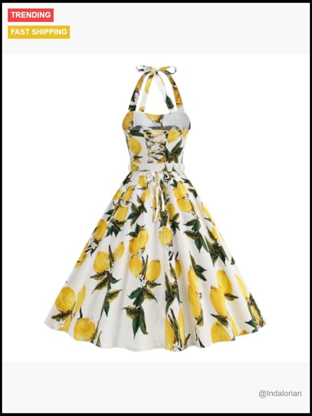 Women's 1950s Retro Halter Belted Midi Swing Dress with Side Pockets - Picture 4 of 7